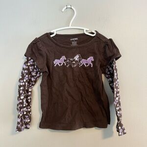 Gymboree toddler 4 Brown and Purple long sleeve Shirt with Horse Design